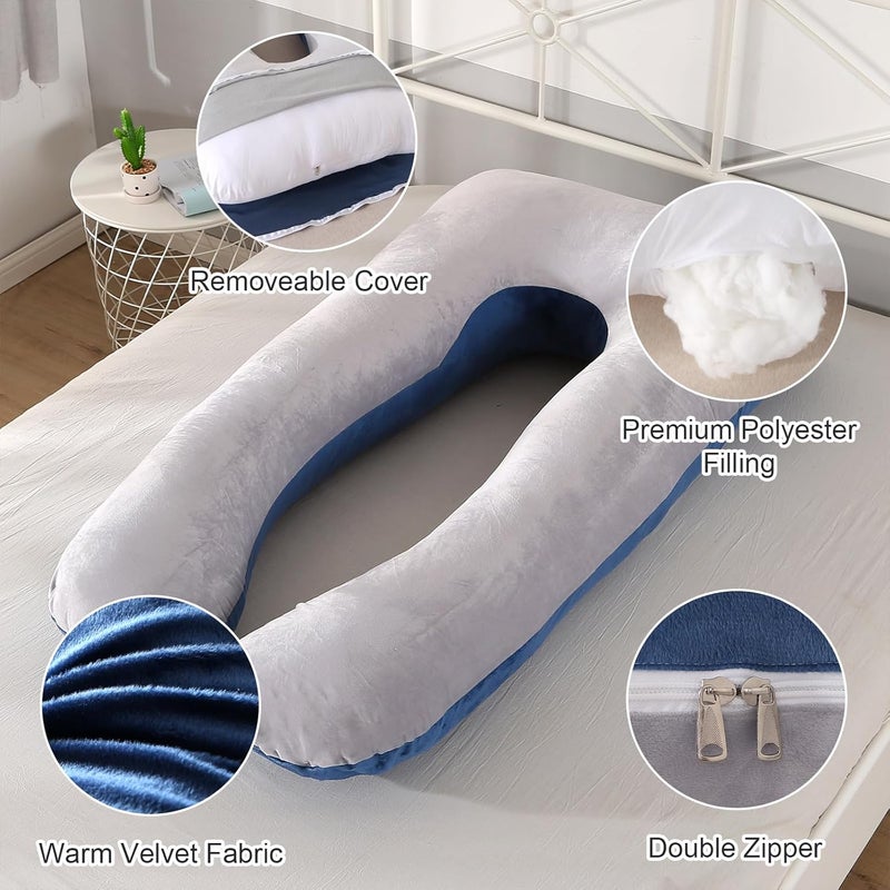 Amagoing 55 inches Pregnancy Pillows for Sleeping, U Shaped Maternity Full Body Pillow for Pregnant Women with Hip, Leg, Back, Belly Support, Washable Velour Cover Included - Image 3